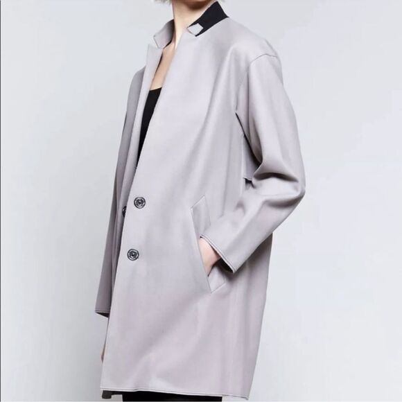 New Rag & Bone Clifton Virgin Wool Snap Coat Jacket Light Grey Size 4 Preppy Job - Picture 9 of 16